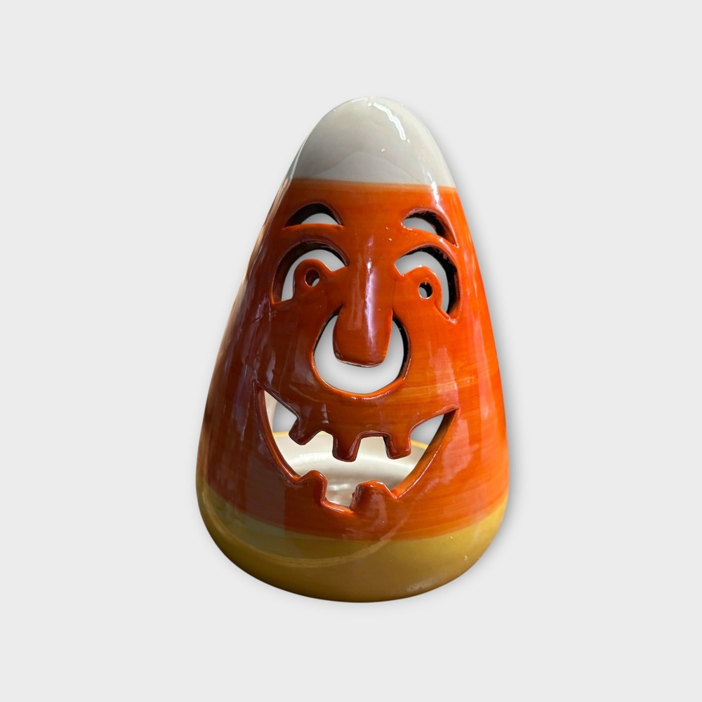 Walnut Creek Candy Corn Tea Light Candle Holder Halloween Decor Orange Excellent